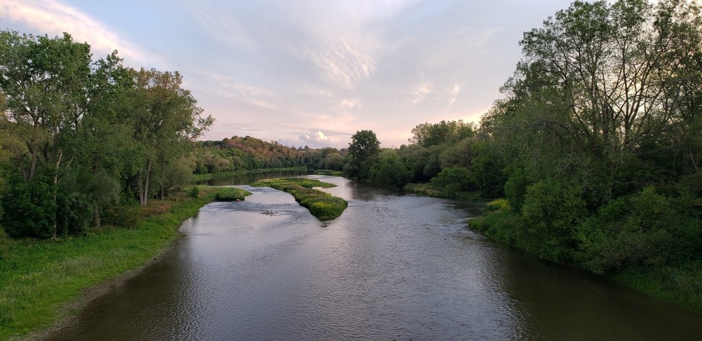 Sunset photo of the sky over the Grand River.